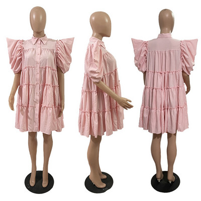 CM.YAYA Κομψό γυναικείο φουσκωτό κοντομάνικο μαλακό φόρεμα για το 2022 Καλοκαιρινό κομψό, μεγάλη κούνια, χαλαρό σαλονάκι με γυριστό λαιμό Vestidos