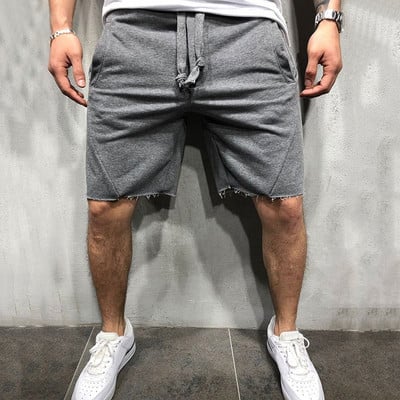 Мъжки къси панталони Див стил Едноцветни скъсани къси панталони Jogger Workout Shorts Men