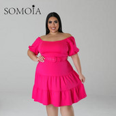 SOMOIA Liela izmēra sieviešu kleita ar īsām piedurknēm, mini bodikona apģērbi ar jostu Sieviešu kleitas vairumtirdzniecība 2023. gada vasara