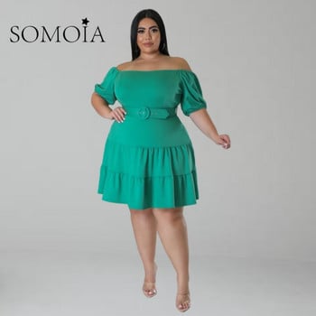 SOMOIA Plus Size Γυναικείο Φόρεμα Κοντό μανίκι Mini Bodycon Off Shoudler Ρούχα με Ζώνη Γυναικεία Φορέματα Χονδρική Καλοκαίρι 2023