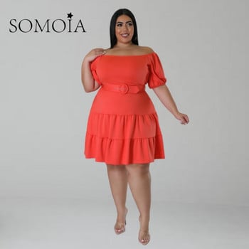 SOMOIA Plus Size Γυναικείο Φόρεμα Κοντό μανίκι Mini Bodycon Off Shoudler Ρούχα με Ζώνη Γυναικεία Φορέματα Χονδρική Καλοκαίρι 2023