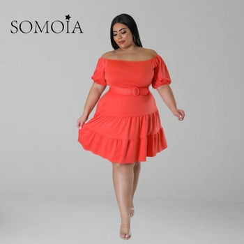 SOMOIA Plus Size Γυναικείο Φόρεμα Κοντό μανίκι Mini Bodycon Off Shoudler Ρούχα με Ζώνη Γυναικεία Φορέματα Χονδρική Καλοκαίρι 2023