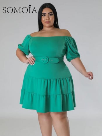 SOMOIA Plus Size Γυναικείο Φόρεμα Κοντό μανίκι Mini Bodycon Off Shoudler Ρούχα με Ζώνη Γυναικεία Φορέματα Χονδρική Καλοκαίρι 2023