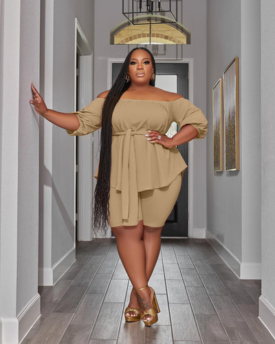 Wmstar plusz méretű, kétrészes női ruhák, új, hozzáillő rövidnadrág szettek, laza felsők kötszerrel Nyári Nagykereskedelmi Dropshipping 2023