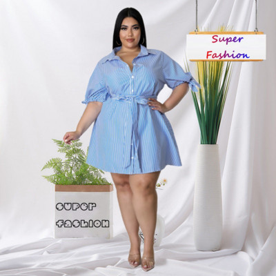 WSFEC XL-5XL Plus Size Φορέματα για Γυναικεία 2023 Άνοιξη Καλοκαίρι Νέος Επίδεσμος Μόδας Ριγέ Φαρδιά φόρεμα μίντι πουκάμισου