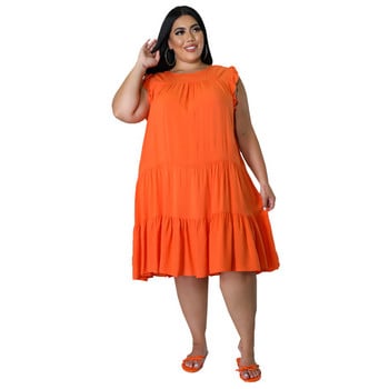 Μασίφ Casual Plus Size Φορέματα για Γυναικεία 2022 Καλοκαιρινό αμάνικο Midi Φόρεμα Μόδα πλισέ Crew Neck Χονδρική Dropshipping