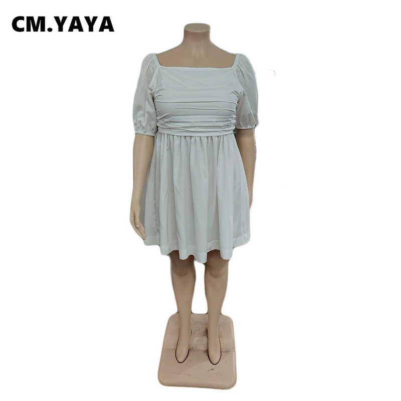 CM.YAYA elegáns, plusz méretű női rövid ujjú, hajlított ruha 2022-es nyári elegáns, nagy lengő magas derekú blúz Vestidos napruha