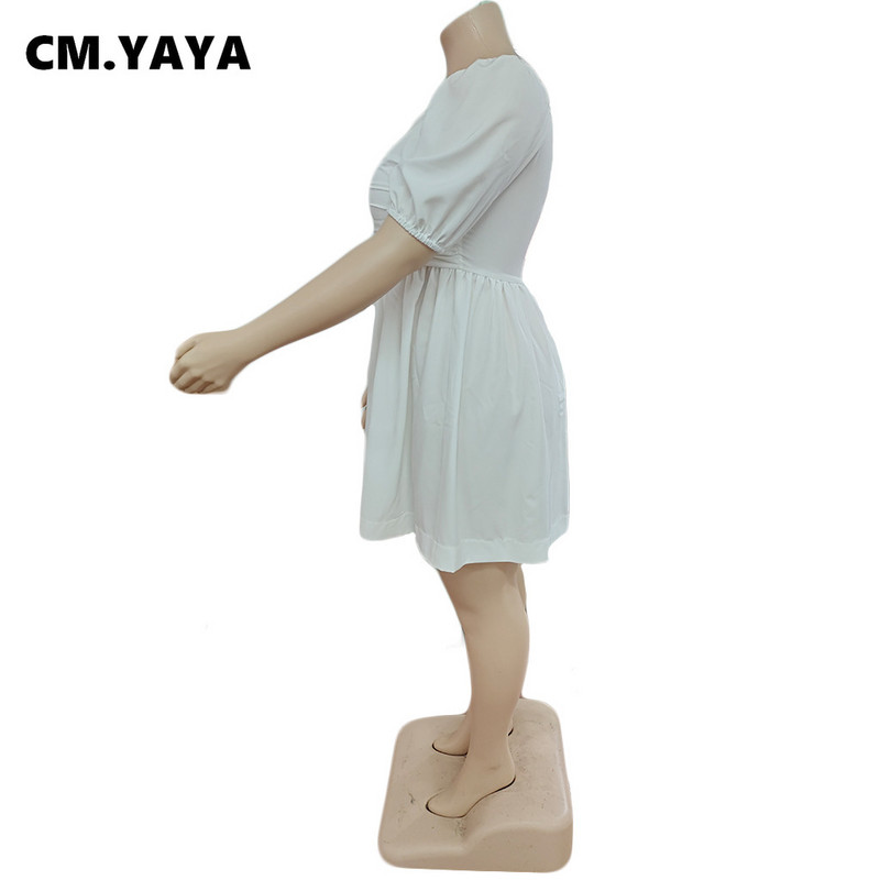 CM.YAYA elegáns, plusz méretű női rövid ujjú, hajlított ruha 2022-es nyári elegáns, nagy lengő magas derekú blúz Vestidos napruha