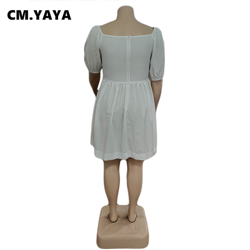 CM.YAYA elegáns, plusz méretű női rövid ujjú, hajlított ruha 2022-es nyári elegáns, nagy lengő magas derekú blúz Vestidos napruha