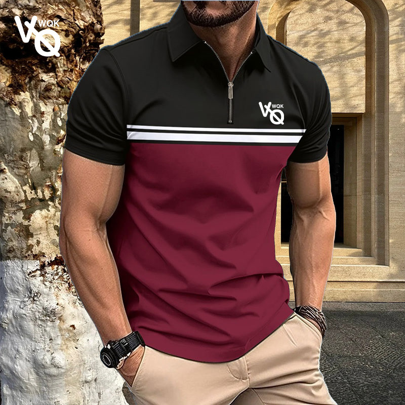 Tricou polo pentru bărbați cu imprimeu VQWQK minimalist, tricou de vară pentru bărbați cu mânecă scurtă, tricou de golf supradimensionat imprimat la modă