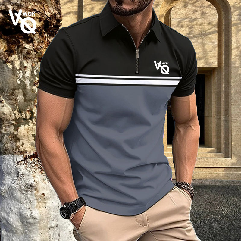 Tricou polo pentru bărbați cu imprimeu VQWQK minimalist, tricou de vară pentru bărbați cu mânecă scurtă, tricou de golf supradimensionat imprimat la modă