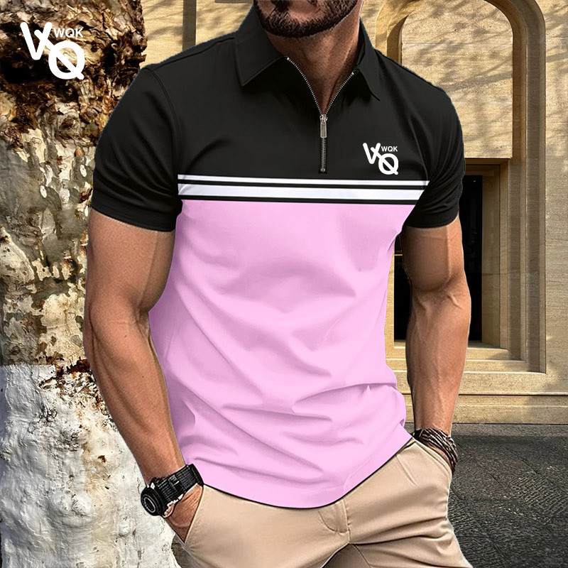 Tricou polo pentru bărbați cu imprimeu VQWQK minimalist, tricou de vară pentru bărbați cu mânecă scurtă, tricou de golf supradimensionat imprimat la modă
