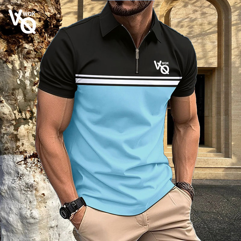 Tricou polo pentru bărbați cu imprimeu VQWQK minimalist, tricou de vară pentru bărbați cu mânecă scurtă, tricou de golf supradimensionat imprimat la modă
