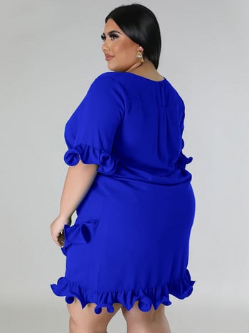 Wmstar Plus Size Γυναικεία Φόρεμα Νέα το καλοκαίρι του 2023 Μίνι φορέματα μόδας γιορτινής μόδας, μονόχρωμα, μονόχρωμα και γλυκά πέταλα