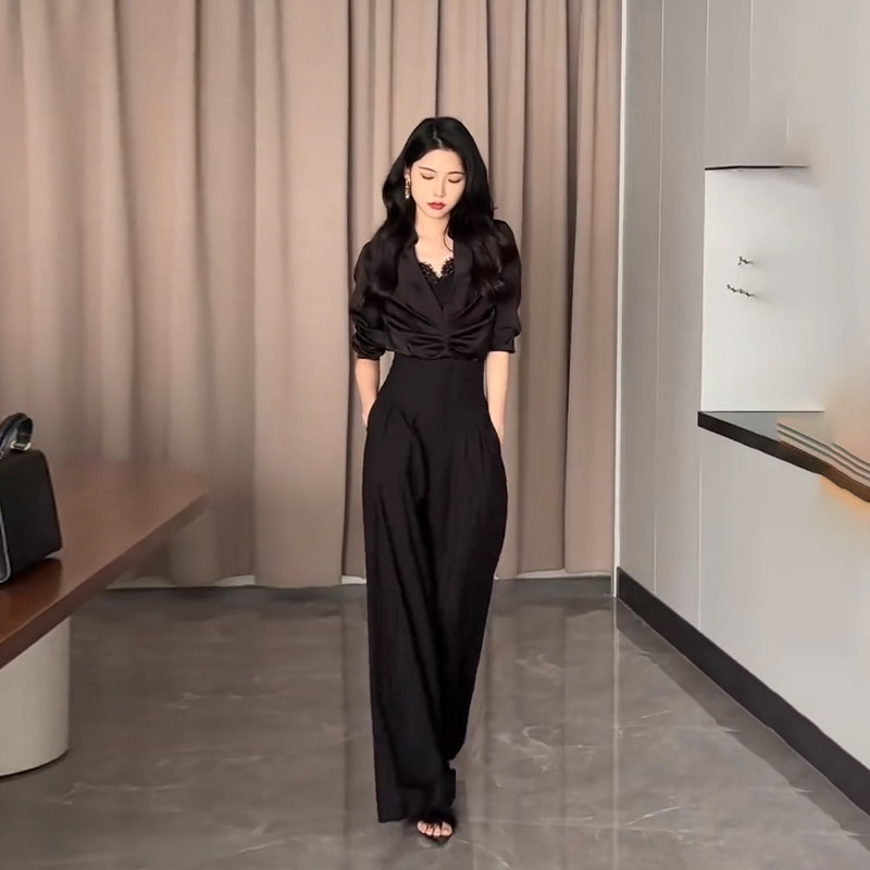 2024 Ultra magas derekú széles szárú nadrág Egyenes lelógó tavaszi és nyári nadrágok vastag öltöny nadrág felmosó nadrág