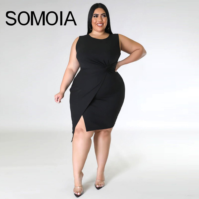 SOMOIA Femei Dimensiuni Plus Rochie Mini Vest Fusta Decolteu O Rochii Fără Mâneci Fata Femeie Bodycon Party Rochie de soare Slim Elagant Tank 4xl