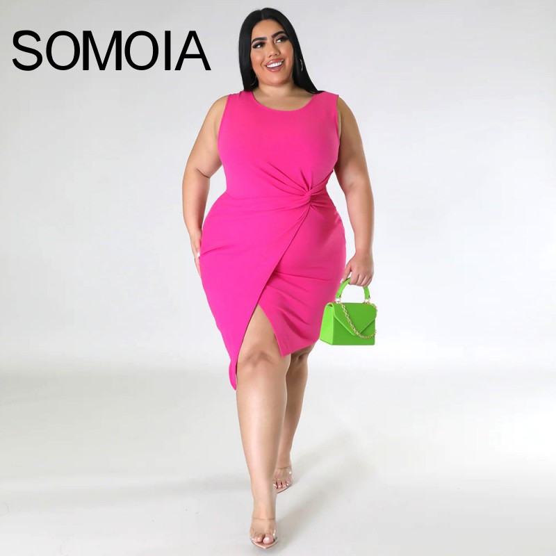 SOMOIA Femei Dimensiuni Plus Rochie Mini Vest Fusta Decolteu O Rochii Fără Mâneci Fata Femeie Bodycon Party Rochie de soare Slim Elagant Tank 4xl
