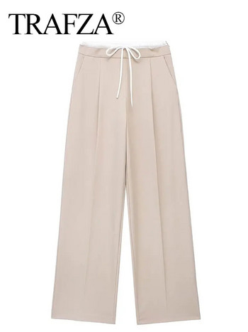 TRAFZA 2024 Нови модни дамски ежедневни панталони Пачуърк Свободни дамски дълги панталони с висока талия Дамски шик панталони с широки крачоли