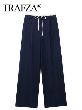 TRAFZA 2024 Нови модни дамски ежедневни панталони Пачуърк Свободни дамски дълги панталони с висока талия Дамски шик панталони с широки крачоли