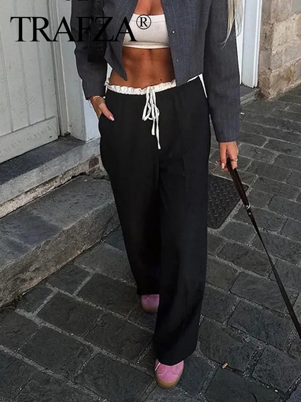 TRAFZA 2024 Jauna modes sieviešu ikdienas bikses, brīvas sieviešu bikses ar augstu vidukli, garas bikses