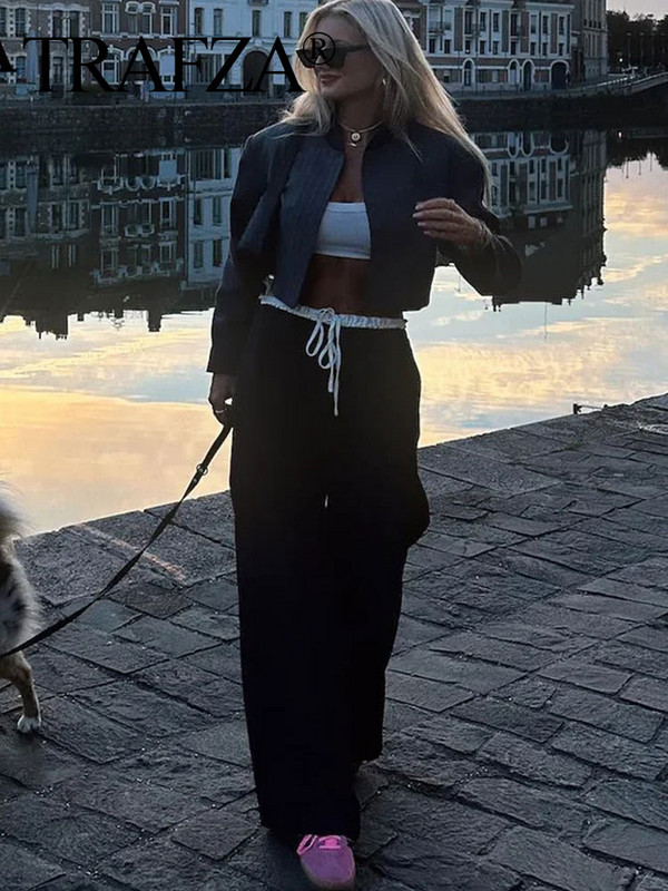 TRAFZA 2024 Jauna modes sieviešu ikdienas bikses, brīvas sieviešu bikses ar augstu vidukli, garas bikses