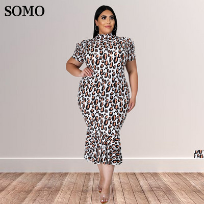 2022 5xl Plus Size Sexy Fashion Leopard Print vabaaja õhukesed Midi kleidid paksudele naistele Riiete hulgimüük