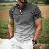 Vīriešu vasaras jauns polo krekls ar stāvu apkakles gradientu Eiropas un Amerikas modes ikdienas T-krekls ar īsām piedurknēm, golfa krekls Henrija