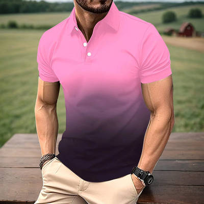 Vīriešu vasaras jauns polo krekls ar stāvu apkakles gradientu Eiropas un Amerikas modes ikdienas T-krekls ar īsām piedurknēm, golfa krekls Henrija