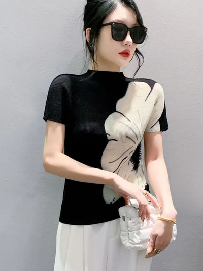 2024 Απλό κομψό πλεκτό γυναικείο μπλουζάκι τριών διαστάσεων High Street Άνοιξη Καλοκαίρι Μεγάλο λουλούδι Slim Fit Γυναικείο S-3XL Κοντό μανίκι