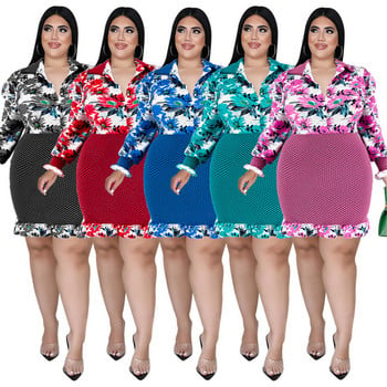 Wmstar Plus Size Γυναικείο φόρεμα Γλυκό λουλουδάτο συνονθύλευμα με βολάν με κουμπιά στριφώματος μόδας έξω από φορέματα μίντι χονδρική μαζική αποστολή