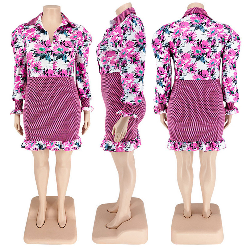 Wmstar lielizmēra kleita sievietēm, salda puķaina, poga, volāni Apmalīte Modes virsdrēbes Midi kleitas vairumtirdzniecība lielapjoma piegāde