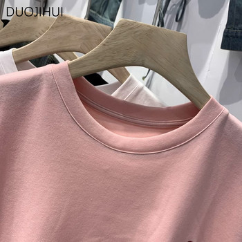 DUOJIHUI Pink Chic Printing Sweet Simple Casual Female T-shirts Летни нови базови О-образно деколте Едноцветни Модни свободни дамски тениски