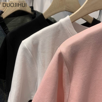 DUOJIHUI Pink Chic Printing Sweet Simple Casual Female T-shirts Летни нови базови О-образно деколте Едноцветни Модни свободни дамски тениски