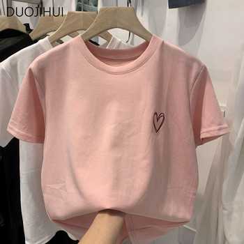 DUOJIHUI Pink Chic Printing Sweet Simple Casual Female T-shirts Летни нови базови О-образно деколте Едноцветни Модни свободни дамски тениски