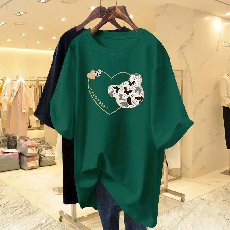 Žene vole majice s printom Ljetne majice kratkih rukava s O izrezom Topovi od čistog pamuka Osnove Dnevni ležerni široki puloveri M-6XL