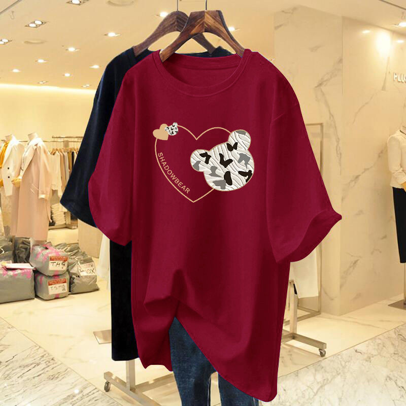 Žene vole majice s printom Ljetne majice kratkih rukava s O izrezom Topovi od čistog pamuka Osnove Dnevni ležerni široki puloveri M-6XL