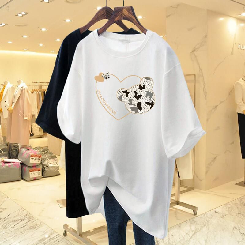 Žene vole majice s printom Ljetne majice kratkih rukava s O izrezom Topovi od čistog pamuka Osnove Dnevni ležerni široki puloveri M-6XL