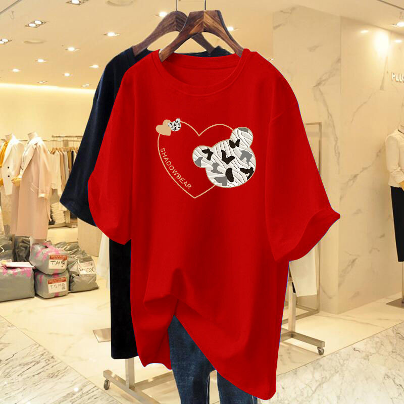 Žene vole majice s printom Ljetne majice kratkih rukava s O izrezom Topovi od čistog pamuka Osnove Dnevni ležerni široki puloveri M-6XL