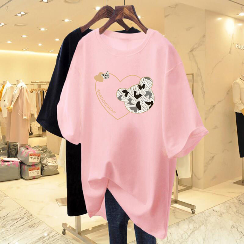 Žene vole majice s printom Ljetne majice kratkih rukava s O izrezom Topovi od čistog pamuka Osnove Dnevni ležerni široki puloveri M-6XL