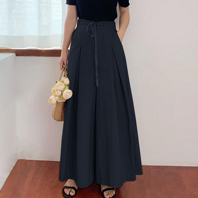 2024 ZANZEA Modne hlače širokih nogavica Ženske hlače s uzicom Ležerne pantalone Femme Elegantne na vezanje Jednobojne Palazzo prevelike