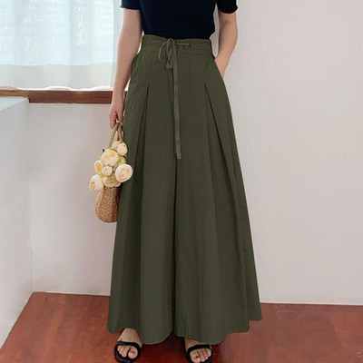 2024 ZANZEA Modne hlače širokih nogavica Ženske hlače s uzicom Ležerne pantalone Femme Elegantne na vezanje Jednobojne Palazzo prevelike