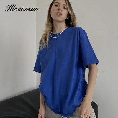 Hirsionsan 100% bumbac tricou femei 2023 vara noi tricouri supradimensionate solide casual de bază tricou largi Chic cu gâtul în formă de topuri pentru femei