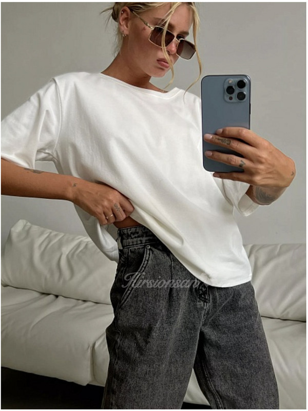 Hirsionsan 100% kokvilnas T krekls sievietēm, 2023. gada vasara, jauni lielizmēra vienkrāsaini t-krekli, ikdienišķi brīvi krekliņi, eleganti sieviešu topi ar izgriezumu