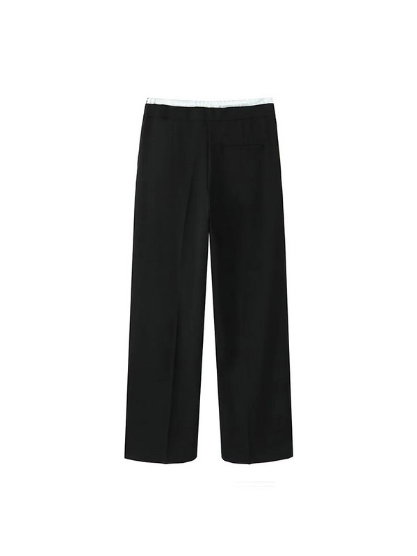 TRAF 2024 Jesen Ženske ležerne hlače s uzicom u struku Ravne široke hlače Ležerne osnovne crne hlače