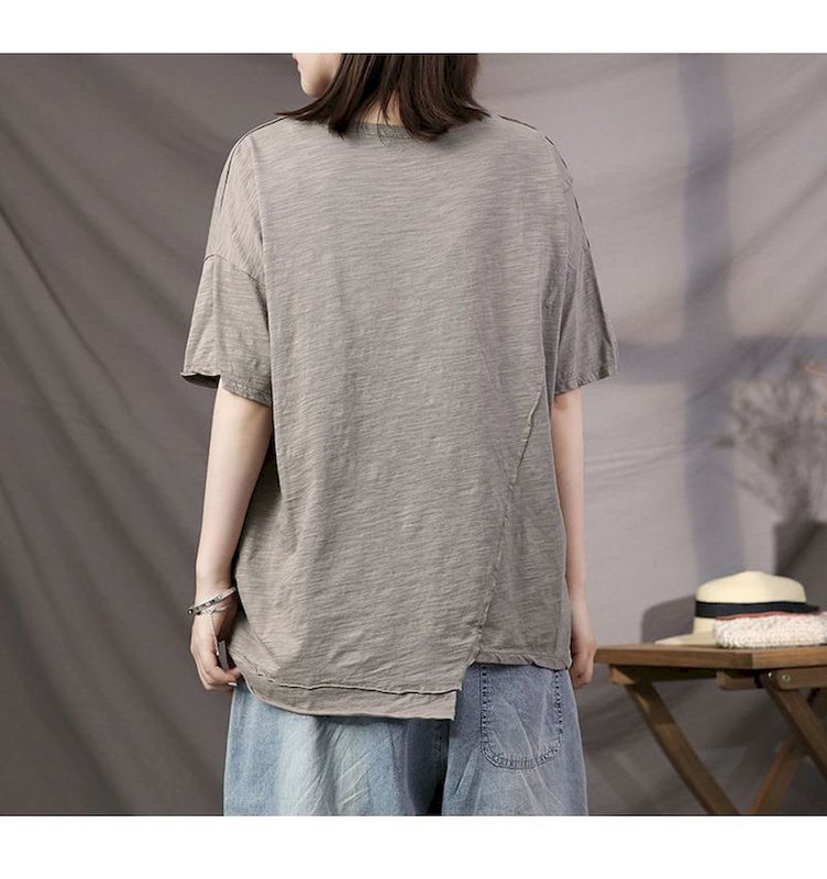 Majice kratkih rukava od 95% pamuka Ženske jednobojne patchwork tanke majice kratkih rukava Ležerne široke kratke rukave Udobne majice Ljetni trend majica Y2k