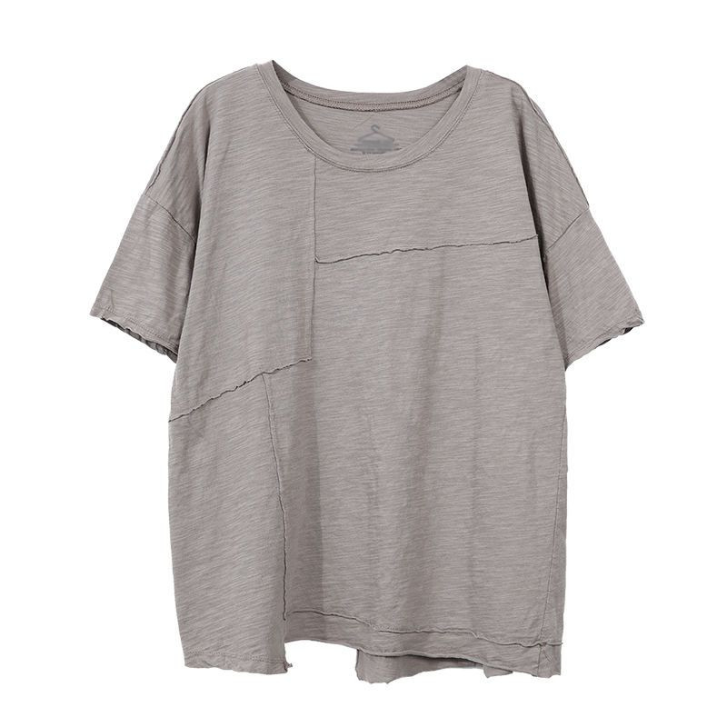 Majice kratkih rukava od 95% pamuka Ženske jednobojne patchwork tanke majice kratkih rukava Ležerne široke kratke rukave Udobne majice Ljetni trend majica Y2k