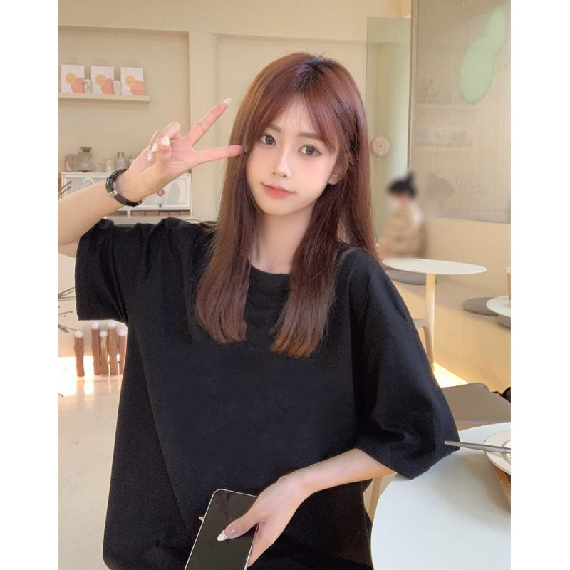 Tiszta pamut rövid ujjú póló nőknek Nyáron Új bő és sokoldalú College stílusú Instagram alsó ing temperamentum felső