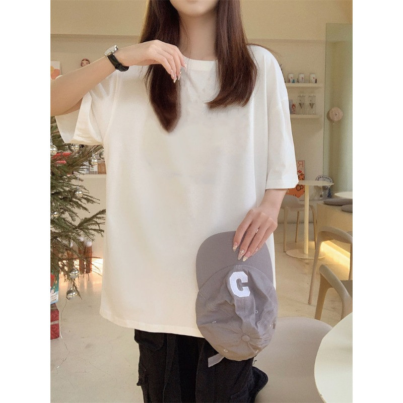 Tiszta pamut rövid ujjú póló nőknek Nyáron Új bő és sokoldalú College stílusú Instagram alsó ing temperamentum felső