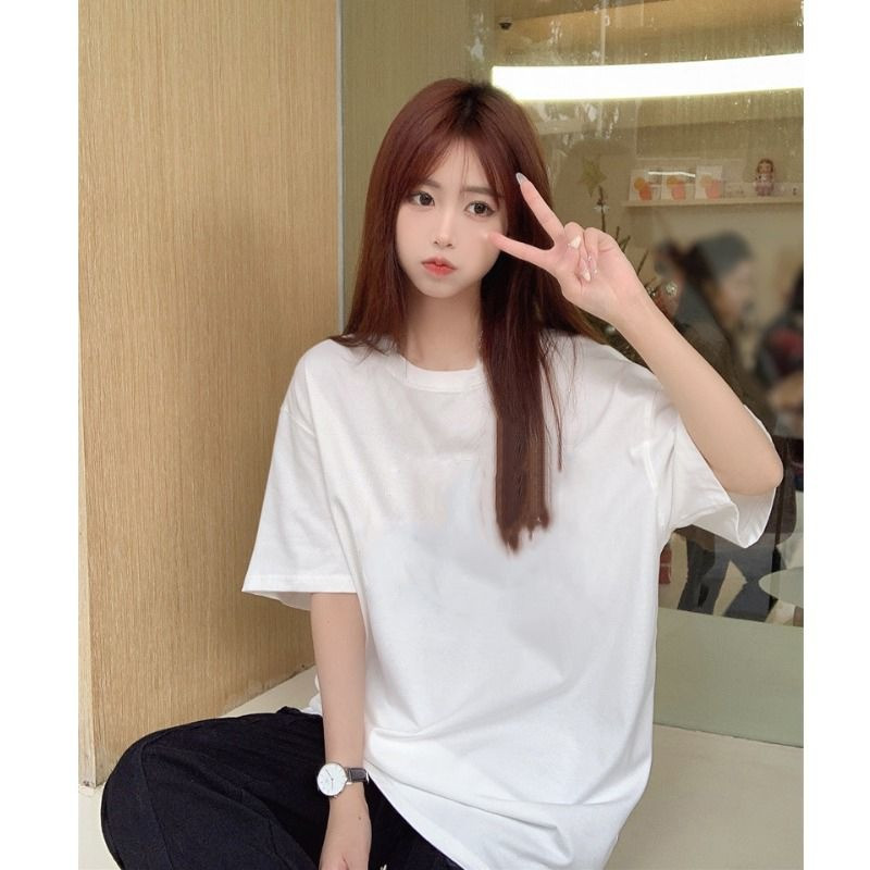Tiszta pamut rövid ujjú póló nőknek Nyáron Új bő és sokoldalú College stílusú Instagram alsó ing temperamentum felső