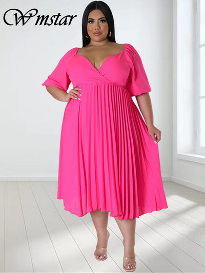 Wmstar Plus Size Női Ruházat Ruhák Női Party Solid V nyakú Maxi Ruha Divat Rakott ruhák Nagykereskedelmi Dropshipping